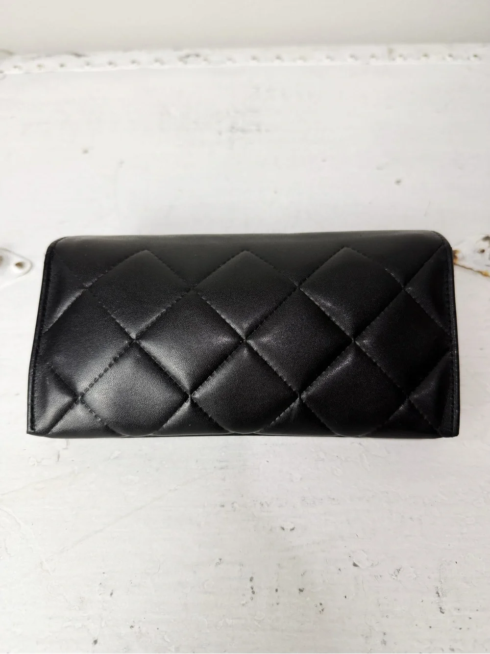CHANEL Black Leather Quilted Hard Clamshell For Case Eyeglasses & Sunglasses